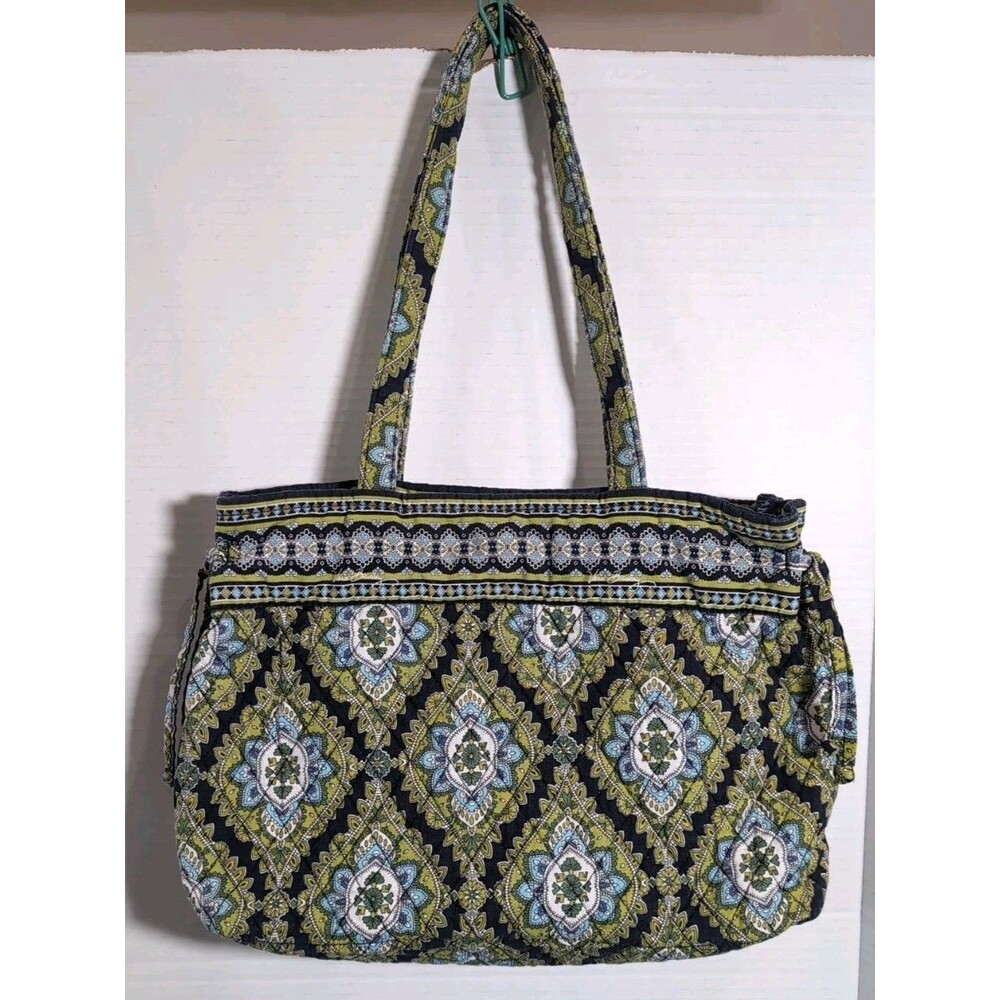 Vera Bradley Green & Blue Expandable Side Tie Purse/Bag/Tote